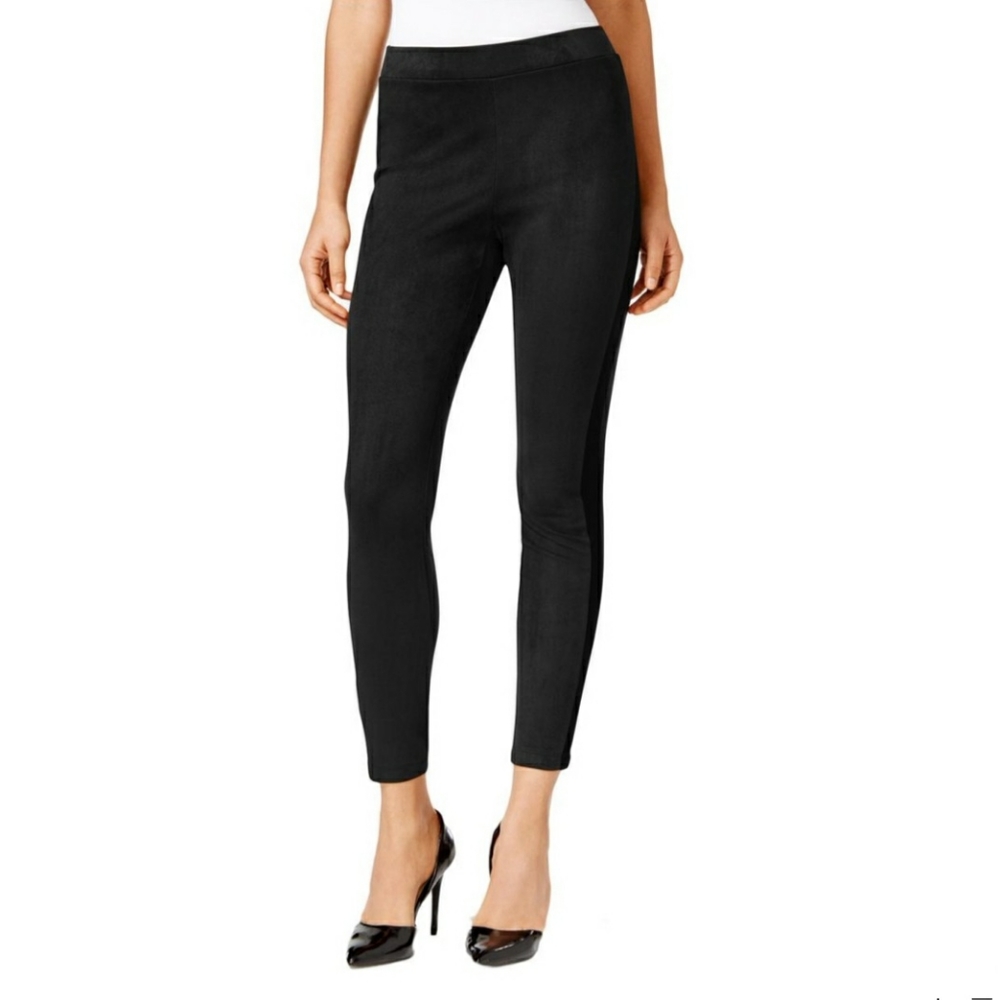 New NY Collection Faux Suede Panel Black Leggings